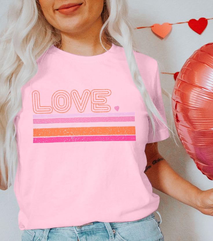 LUKYCILD Valentines Shirt Women Love Heart T-Shirts Funny Love Graphic Tee Casual Crewneck Short Sleeve Tops Pink - Image 4