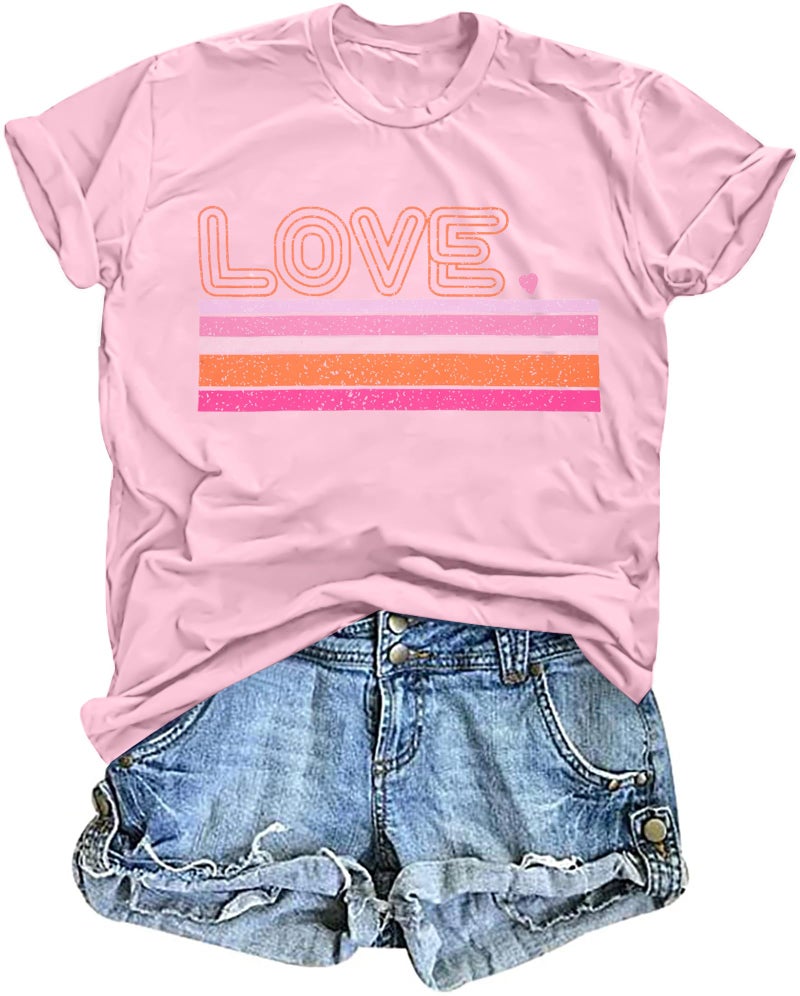 LUKYCILD Valentines Shirt Women Love Heart T-Shirts Funny Love Graphic Tee Casual Crewneck Short Sleeve Tops Pink - Image 1