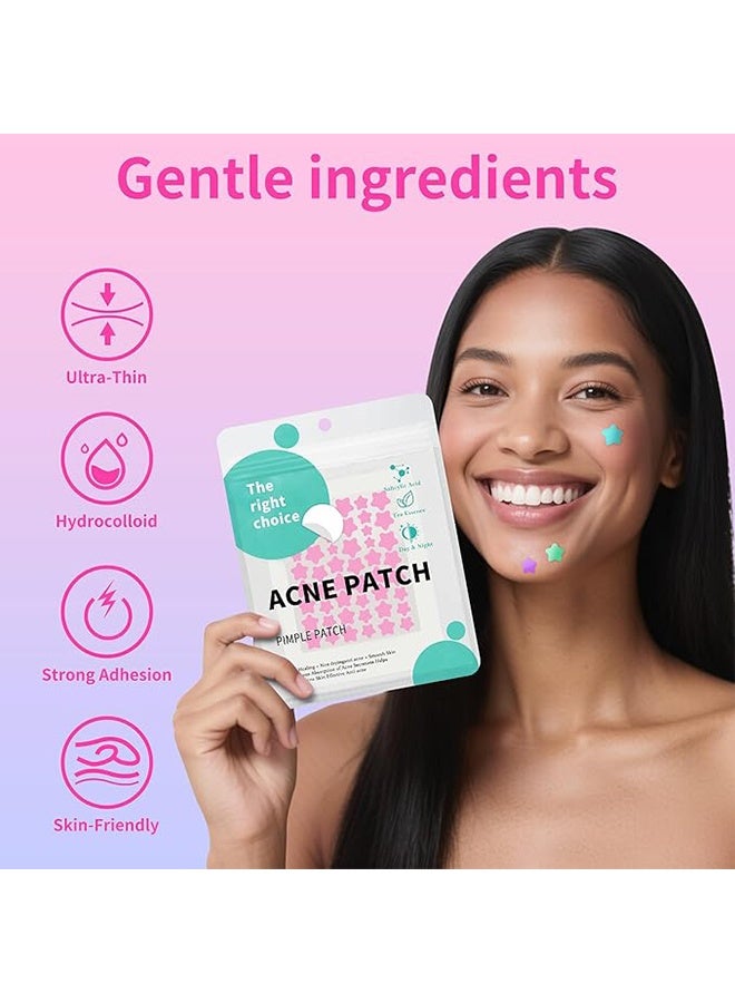200 رقعة نجمية لعلاج حب الشباب، رقعة نجمية ملونة لطيفة لعلاج حب الشباب، تحتوي على مادة الهيدروكولويد وزيت شجرة الشاي، وحمض الساليسيليك ومستخلص سيكا - Image 4