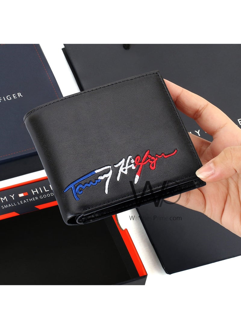 Tommy Hilfiger Denim Tommy Hilfiger Men's Genuine Leather Wallet - Black - Embroidered Logo - Image 2