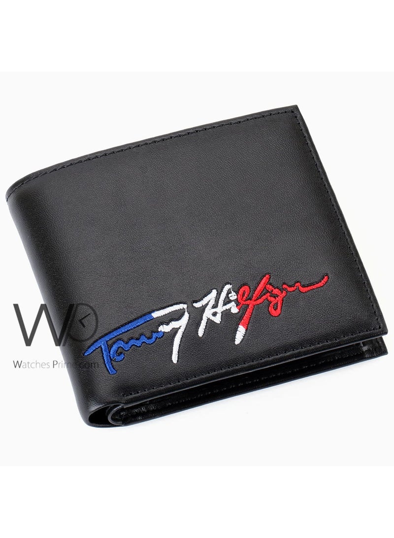 Tommy Hilfiger Denim Tommy Hilfiger Men's Genuine Leather Wallet - Black - Embroidered Logo - Image 1