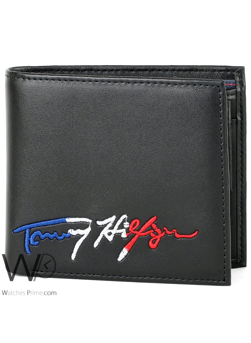 Tommy Hilfiger Denim Tommy Hilfiger Men's Genuine Leather Wallet - Black - Embroidered Logo - Image 5