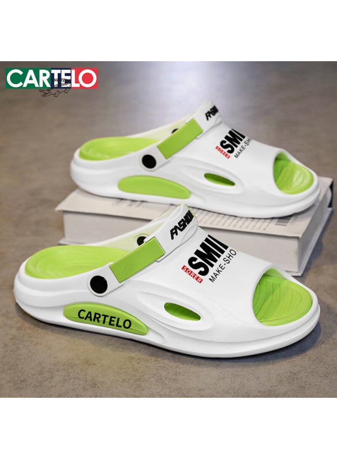 Cartelo Men's Sandals, Summer Breathable Outdoor Wear, Comfortable Dual-use Beach Slippers For Men, White And Green, Size 42-43 - Image 4