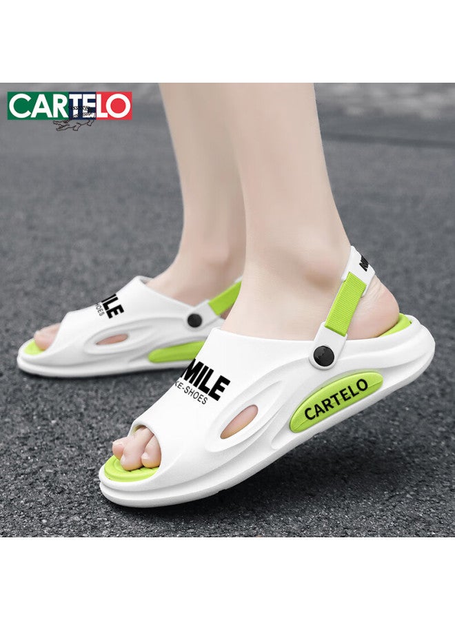 Cartelo Men's Sandals, Summer Breathable Outdoor Wear, Comfortable Dual-use Beach Slippers For Men, White And Green, Size 42-43 - Image 3
