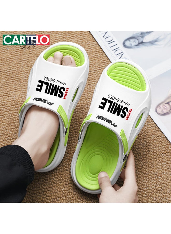 Cartelo Men's Sandals, Summer Breathable Outdoor Wear, Comfortable Dual-use Beach Slippers For Men, White And Green, Size 42-43 - Image 1