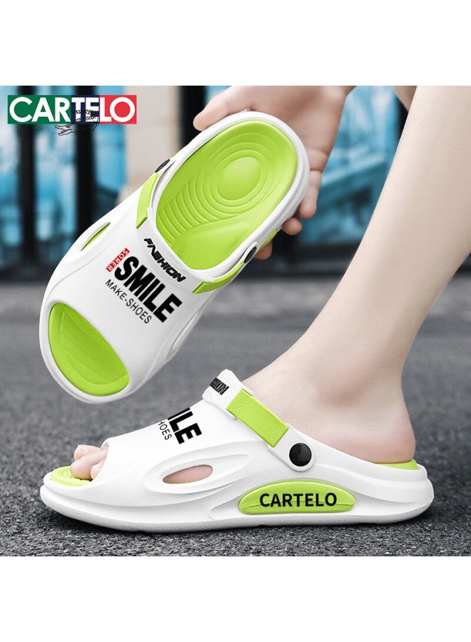 Cartelo Men's Sandals, Summer Breathable Outdoor Wear, Comfortable Dual-use Beach Slippers For Men, White And Green, Size 42-43 - Image 2