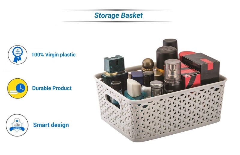 Nabhya Multipurpose Storage Baskets with Lid Set of 3 - BPA Free | Break Resistant Organizer Basket for Kitchen, clothes, Vegetables, Books, Office, Stationery, Cosmetics, Wardrobe (Grey) - Image 2
