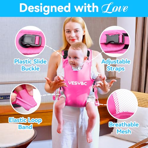 YESYBC Baby Carrier, Dual-Use Adjustable Baby Sling Support Infant Chest Holder with Drawstring Backpack for Newborn to Toddler 13-33 lbs Swimming Pool Beach Land (Pink) - Image 3
