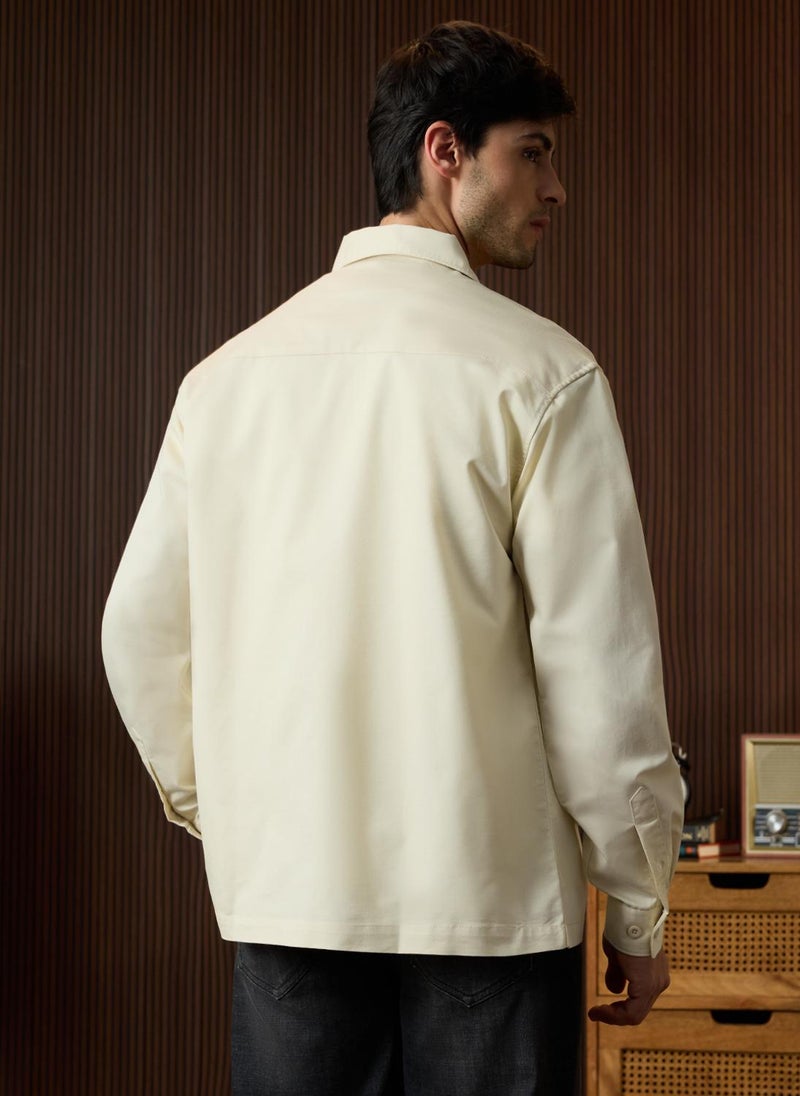 The Souled Store Men Utility Overshirt: Ecru Solid Oversized Overshirts - Image 3