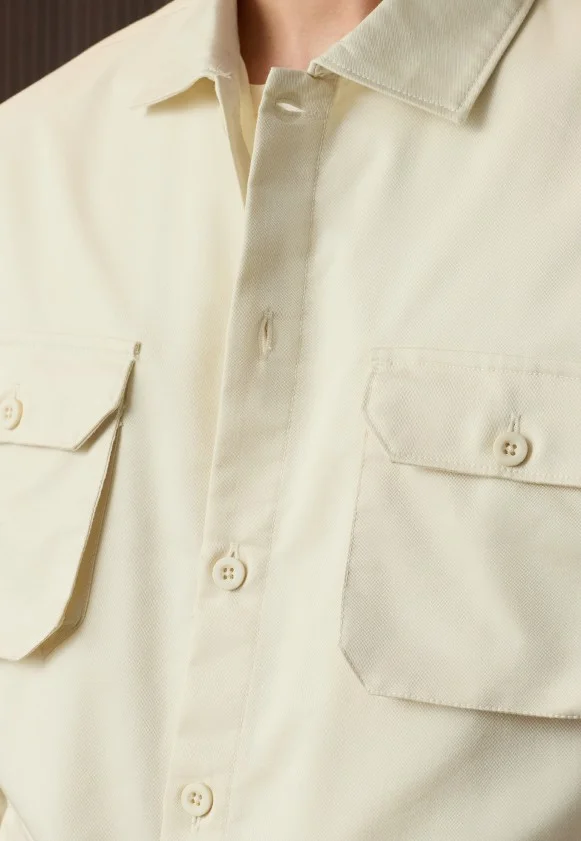 The Souled Store  The Souled Store Men Utility Overshirt: Ecru Solid Oversized Overshirts for Men | Best Price UAE