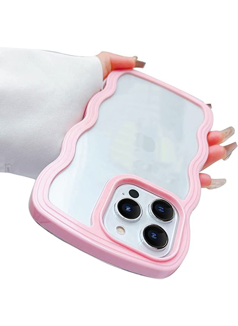Generic Soft TPU Wave Border Phone Protection Case Cover with Anti Yellowing, Anti Drop, Anti-scratch, Comfortable hold, Shock Absorbing  Compatible with iPhone 14 Pro Max (Pink/Clear)  - Image 1