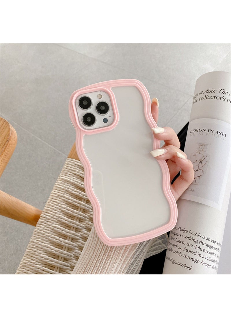 Generic Soft TPU Wave Border Phone Protection Case Cover with Anti Yellowing, Anti Drop, Anti-scratch, Comfortable hold, Shock Absorbing  Compatible with iPhone 14 Pro Max (Pink/Clear)  - Image 3