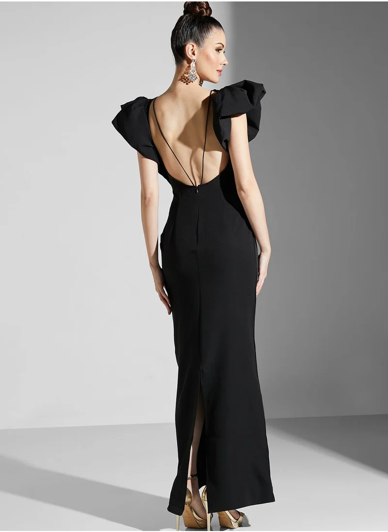 ELLA Zena Louay Classic Dress With Exaggerated Ruffle Sleeves