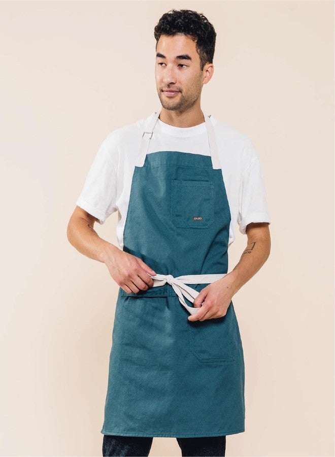 Caldo Daily Cotton Kitchen Apron for Cooking- Mens and Womens Professional Chef or Server Bib Apron - Adjustable Straps with Pockets and Towel Loop (Spruce) - Image 2