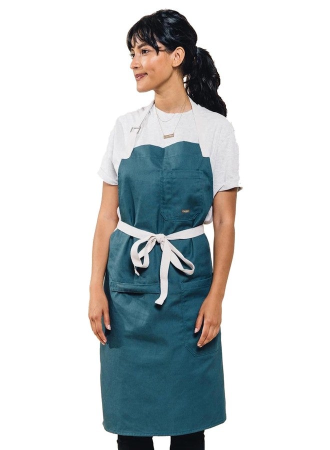 Caldo Daily Cotton Kitchen Apron for Cooking- Mens and Womens Professional Chef or Server Bib Apron - Adjustable Straps with Pockets and Towel Loop (Spruce) - Image 1