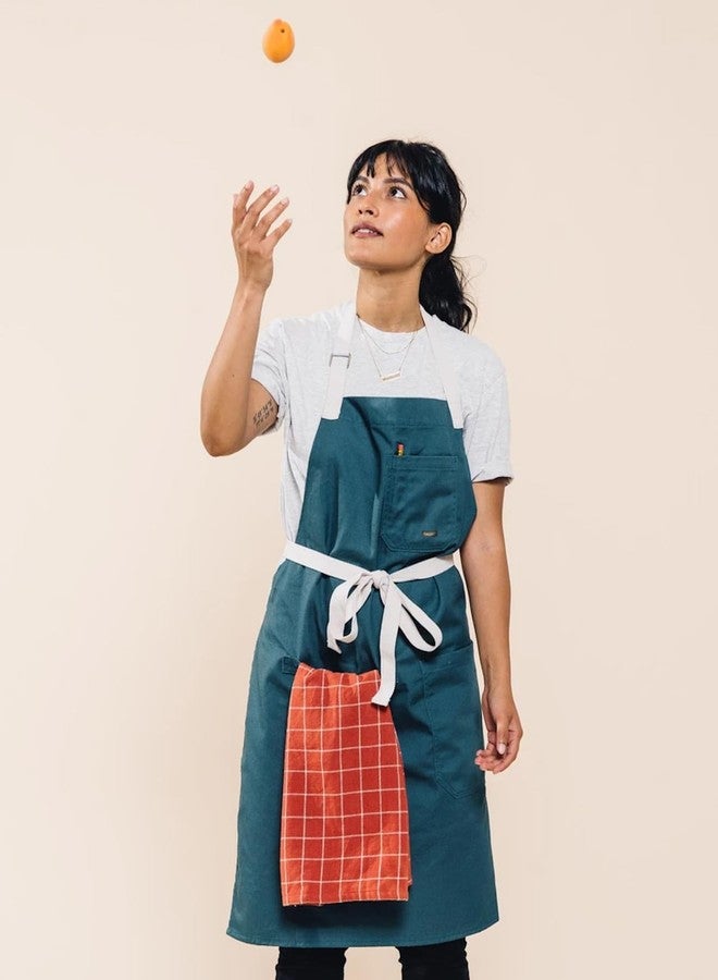 Caldo Daily Cotton Kitchen Apron for Cooking- Mens and Womens Professional Chef or Server Bib Apron - Adjustable Straps with Pockets and Towel Loop (Spruce) - Image 5