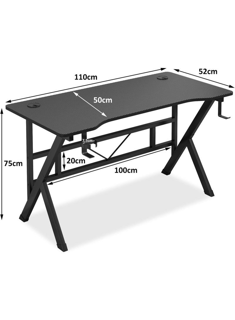 ZUIHAO ZUIHAO Gaming Desk 110cm Carbon Fiber Computer Table Workstation with K Shape Metal Frame Gamer Writing Table Black 110 X52 X 75cm  - Image 2