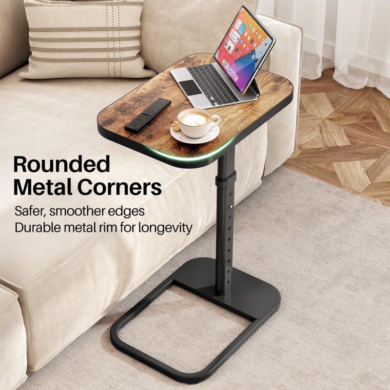Kitstorack TV Tray Table, Adjustable Height & Flip-Top & Rounded Metal Corners, Snack Table for Couch, Sofa, Bed, Chair, Living Room, C Shaped End Side Table for Eating, Dinner or Laptop, Small Spaces - Image 4