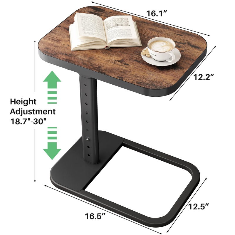 Kitstorack TV Tray Table, Adjustable Height & Flip-Top & Rounded Metal Corners, Snack Table for Couch, Sofa, Bed, Chair, Living Room, C Shaped End Side Table for Eating, Dinner or Laptop, Small Spaces - Image 2