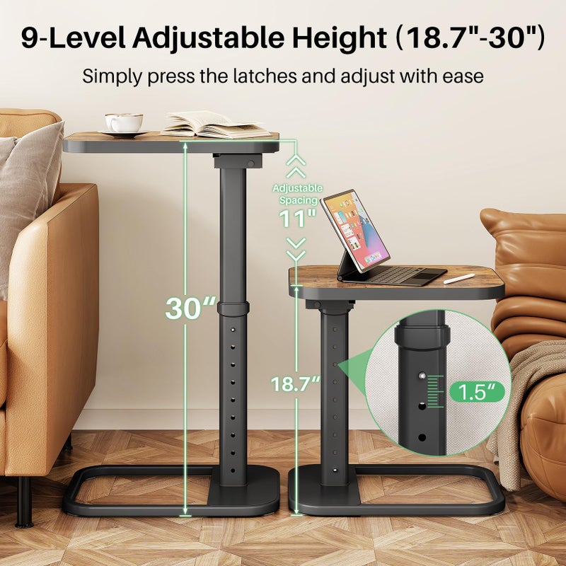 Kitstorack TV Tray Table, Adjustable Height & Flip-Top & Rounded Metal Corners, Snack Table for Couch, Sofa, Bed, Chair, Living Room, C Shaped End Side Table for Eating, Dinner or Laptop, Small Spaces - Image 3