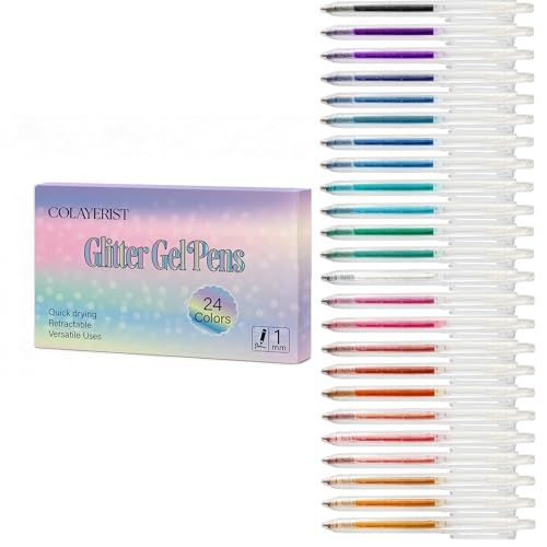 COLAYERIST Glitter Gel Pens Retractable, 24 Colors Glitter Pens Set for Coloring, Journaling, Graffiti, Painting, DIY Greeting Cards, and Highlighting Key Notes - Smooth & Non-Toxic - Image 1