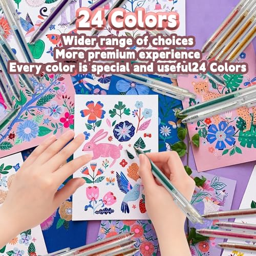 COLAYERIST Glitter Gel Pens Retractable, 24 Colors Glitter Pens Set for Coloring, Journaling, Graffiti, Painting, DIY Greeting Cards, and Highlighting Key Notes - Smooth & Non-Toxic - Image 3