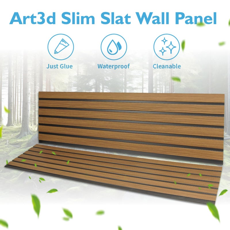 Art3d 4-Pack Glue-On Six-Grid Wainscoting Panel for Interior Wall Decor - 104 x 12 Inch Polystyrene Ultralight Slim Slat Wall Panels for Living Room Bedroom, Rosewood - Image 5