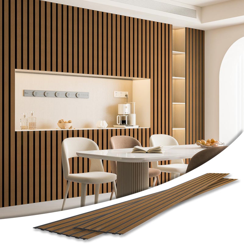 Art3d 4-Pack Glue-On Six-Grid Wainscoting Panel for Interior Wall Decor - 104 x 12 Inch Polystyrene Ultralight Slim Slat Wall Panels for Living Room Bedroom, Rosewood - Image 1