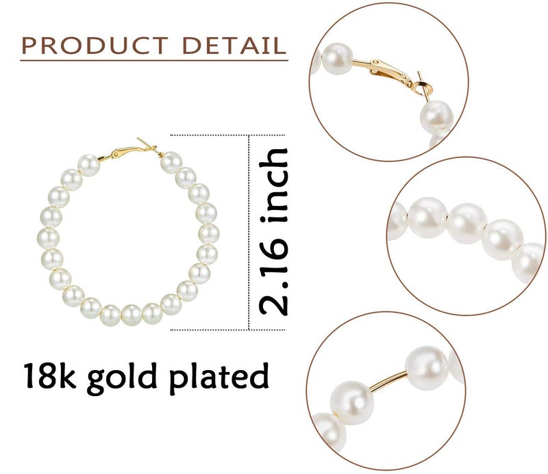 RONLLNA Pearl Hoop Earrings for Women Fashion Dangle Hypoallergenic Layer Earrings Drop Dangle Earrings Gifts for Women (Silver Pearl hoop) - Image 4