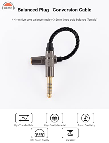 okcsc Headphone Adapter 4.4mm Male to 3.5mm Female Adapter for 3.5mm Cable Connected to Balanced 4.4mm Player Device High Stereo Audio Converter OFC Cable with Gold-Plated Plug 6 inch Length - Image 5