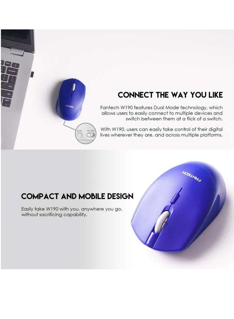 فانتيك ماوس أزرق للمكتب W190 بمفتاح صامت يمكن استخدامه بكلتا اليدين، يدعم كلاً من البلوتوث واللاسلكي بتردد 2.4 جيجا هرتز - Image 3