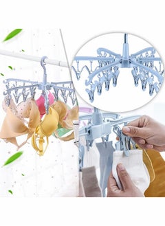 Excefore Folding Sock Dryer, 24 Peg Sock Hanger for Washing Line, Wind-proof Underwear Hanger, Portable Rotable Sock Drying Racks with Clips for Socks Underwear Baby Clothes, Gloves, Shoe Insoles(Blue)  - Image 4