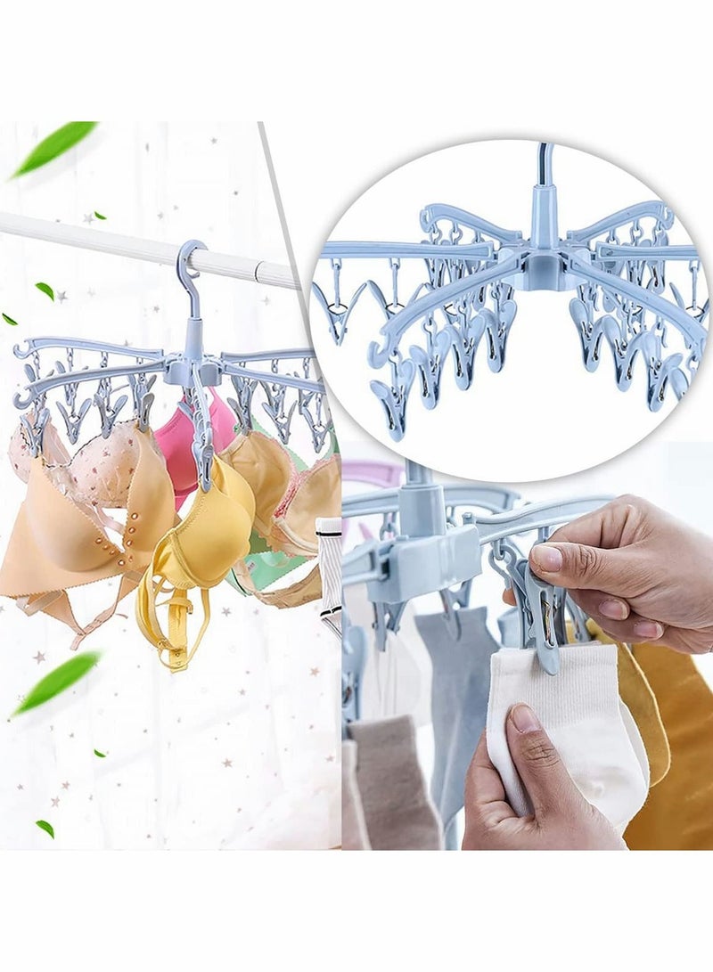 Excefore Folding Sock Dryer, 24 Peg Sock Hanger for Washing Line, Wind-proof Underwear Hanger, Portable Rotable Sock Drying Racks with Clips for Socks Underwear Baby Clothes, Gloves, Shoe Insoles(Blue)  - Image 4