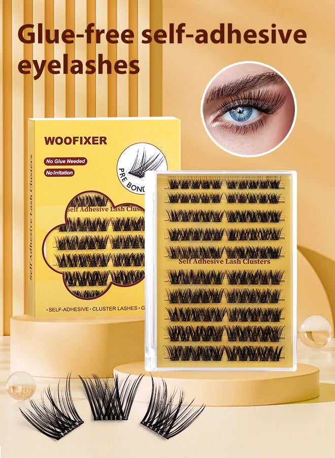 Woofixer 100 PCS Self Adhesive Eyelashes Clusters Kit Lash Clusters DIY False Eyelashes D Curl Pre Glued with Tweezers for Beginners, Press On Glueless Lash Extension Kit 10 to 16mm, No Glue Needed No Remover No Residue - Image 1