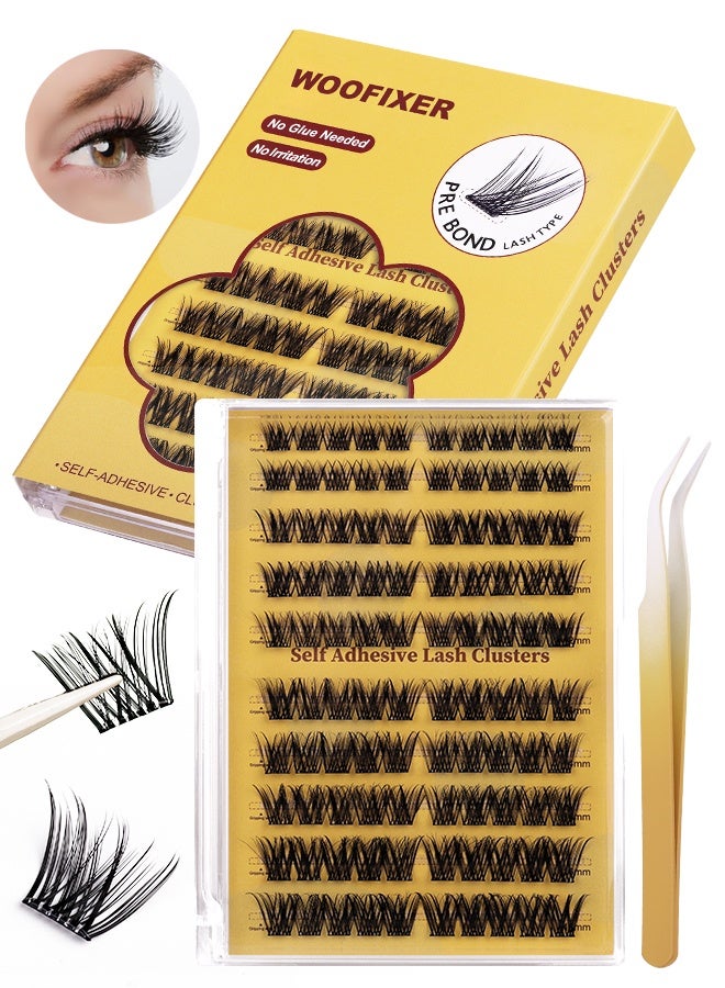 Woofixer 100 PCS Self Adhesive Eyelashes Clusters Kit Lash Clusters DIY False Eyelashes D Curl Pre Glued with Tweezers for Beginners, Press On Glueless Lash Extension Kit 10 to 16mm, No Glue Needed No Remover No Residue - Image 2
