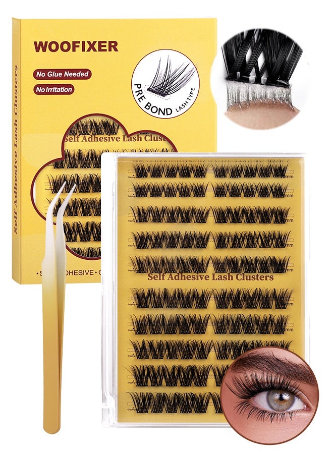 Woofixer 100 PCS Self Adhesive Eyelashes Clusters Kit Lash Clusters DIY False Eyelashes D Curl Pre Glued with Tweezers for Beginners, Press On Glueless Lash Extension Kit 10 to 16mm, No Glue Needed No Remover No Residue - Image 3