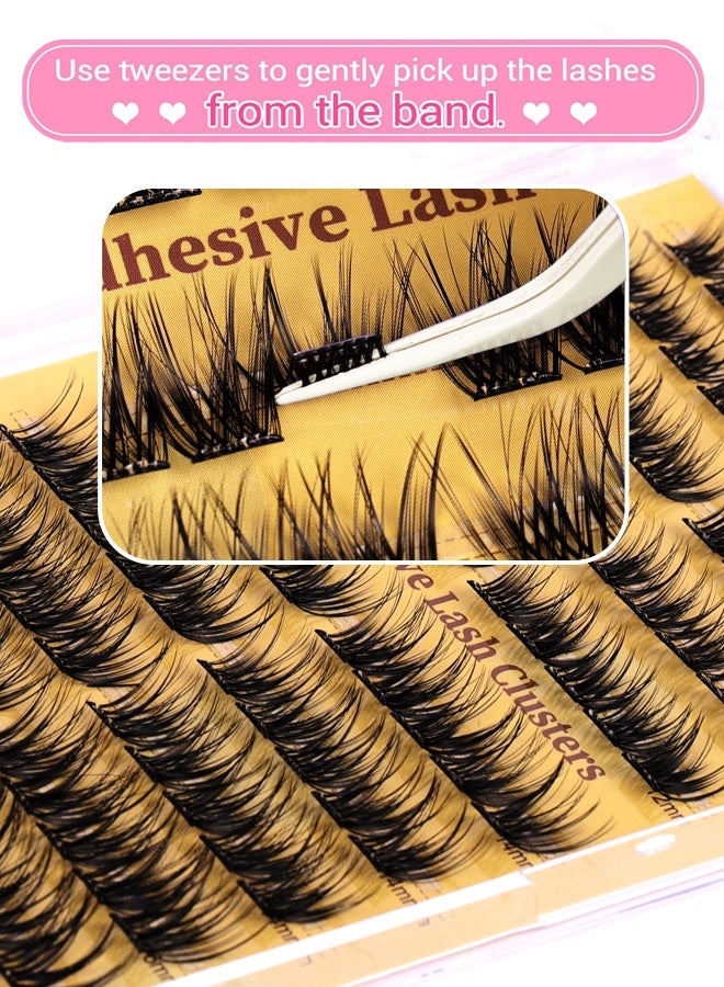 Woofixer 100 PCS Self Adhesive Eyelashes Clusters Kit Lash Clusters DIY False Eyelashes D Curl Pre Glued with Tweezers for Beginners, Press On Glueless Lash Extension Kit 10 to 16mm, No Glue Needed No Remover No Residue - Image 4