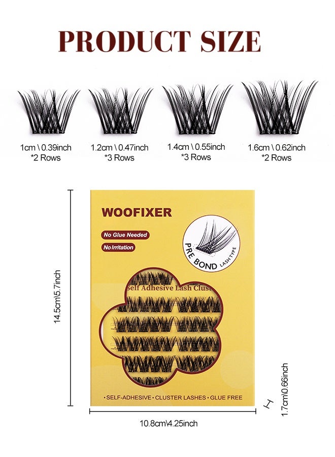 Woofixer 100 PCS Self Adhesive Eyelashes Clusters Kit Lash Clusters DIY False Eyelashes D Curl Pre Glued with Tweezers for Beginners, Press On Glueless Lash Extension Kit 10 to 16mm, No Glue Needed No Remover No Residue - Image 5