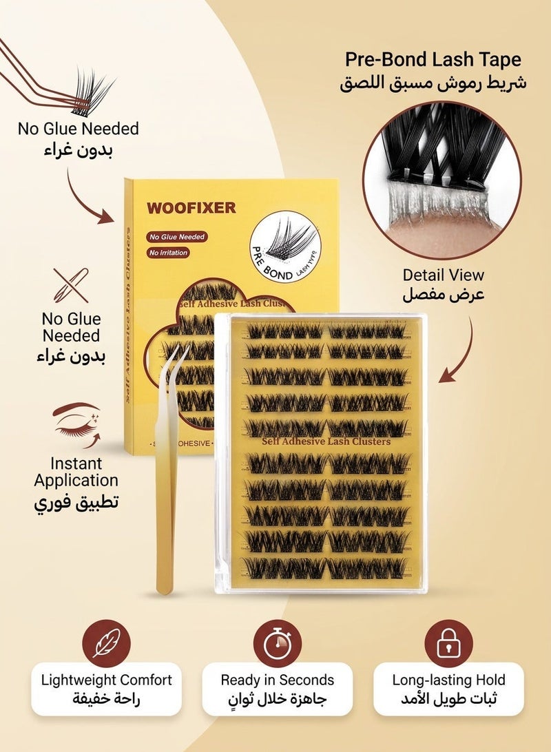 Woofixer 100 PCS Self Adhesive Eyelashes Clusters Kit Lash Clusters DIY False Eyelashes D Curl Pre Glued with Tweezers for Beginners, Press On Glueless Lash Extension Kit 10 to 16mm, No Glue Needed No Remover No Residue - Image 2