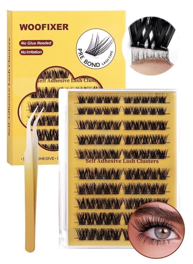 Woofixer 100 PCS Self Adhesive Eyelashes Clusters Kit Lash Clusters DIY False Eyelashes D Curl Pre Glued with Tweezers for Beginners, Press On Glueless Lash Extension Kit 10 to 16mm, No Glue Needed No Remover No Residue - Image 5