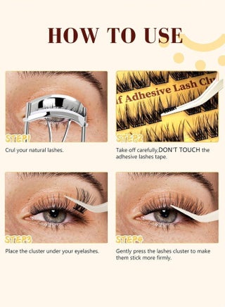 100 PCS Self Adhesive Eyelashes Clusters Kit Lash Clusters DIY False Eyelashes D Curl Pre Glued with Tweezers for Beginners, Press On Glueless Lash Extension Kit 10 to 16mm, No Glue Needed No Remover No Residue - view 4