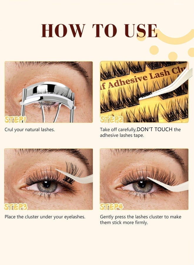 Woofixer 100 PCS Self Adhesive Eyelashes Clusters Kit Lash Clusters DIY False Eyelashes D Curl Pre Glued with Tweezers for Beginners, Press On Glueless Lash Extension Kit 10 to 16mm, No Glue Needed No Remover No Residue - Image 4