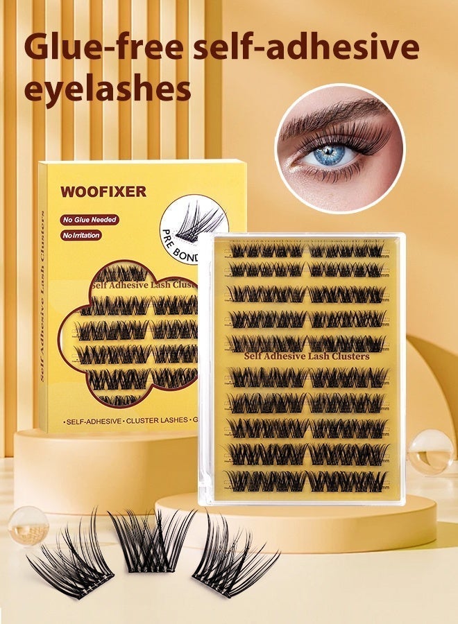 Woofixer 100 PCS Self Adhesive Eyelashes Clusters Kit Lash Clusters DIY False Eyelashes D Curl Pre Glued with Tweezers for Beginners, Press On Glueless Lash Extension Kit 10 to 16mm, No Glue Needed No Remover No Residue - Image 2