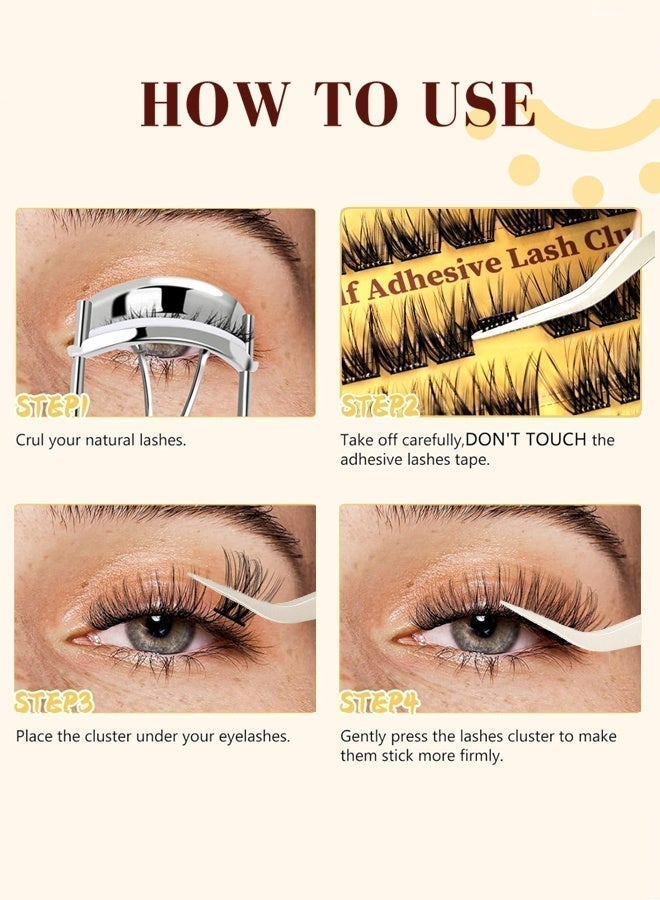 Woofixer 100 PCS Self Adhesive Eyelashes Clusters Kit Lash Clusters DIY False Eyelashes D Curl Pre Glued with Tweezers for Beginners, Press On Glueless Lash Extension Kit 10 to 16mm, No Glue Needed No Remover No Residue - Image 5