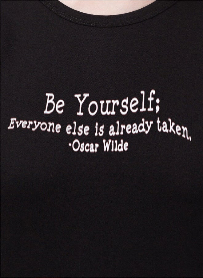 TREND LEVEL Black Typography Printed Cotton T-shirt for Women - Image 2
