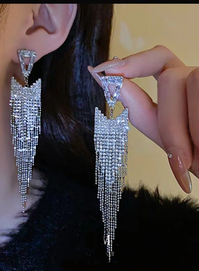 Crystal Fringe Earrings Bridal Wedding Jewelry Set Bridesmaid Party Choker Necklace Water Drop Pendant Earrings Sets for Women and Girls Zircon Dinner Dress Accessories - Image 1