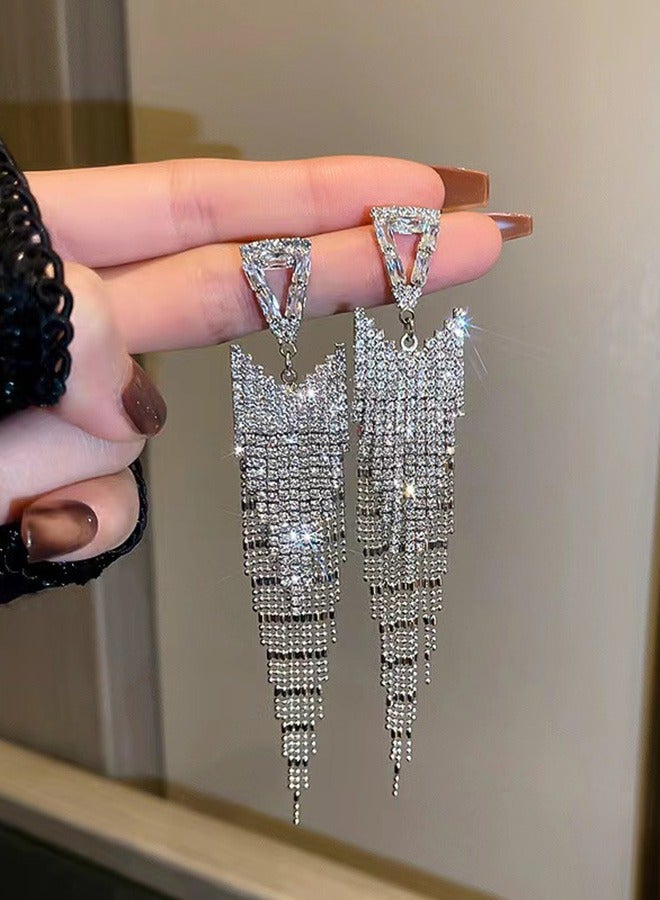 Crystal Fringe Earrings Bridal Wedding Jewelry Set Bridesmaid Party Choker Necklace Water Drop Pendant Earrings Sets for Women and Girls Zircon Dinner Dress Accessories - Image 2