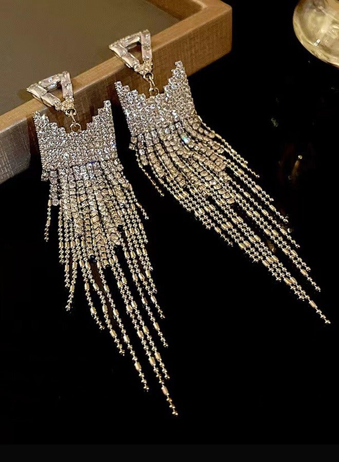 Crystal Fringe Earrings Bridal Wedding Jewelry Set Bridesmaid Party Choker Necklace Water Drop Pendant Earrings Sets for Women and Girls Zircon Dinner Dress Accessories - Image 3