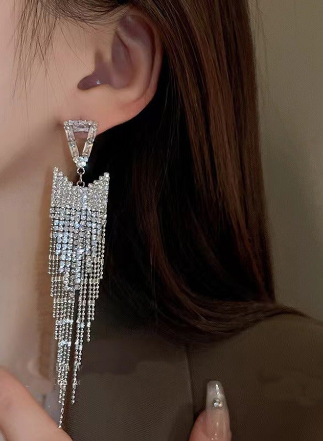 Crystal Fringe Earrings Bridal Wedding Jewelry Set Bridesmaid Party Choker Necklace Water Drop Pendant Earrings Sets for Women and Girls Zircon Dinner Dress Accessories - Image 4