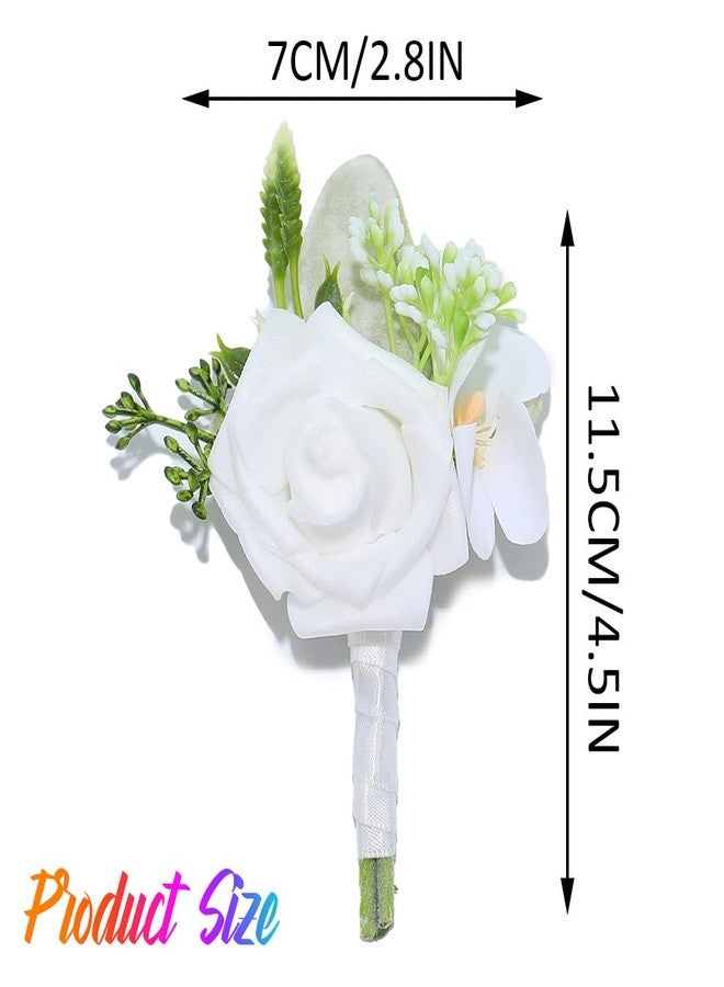Latious Wedding Rose Boutonniere Groommans Flower Buttonholes Prom Suit Decoration for Men (White) - Image 4